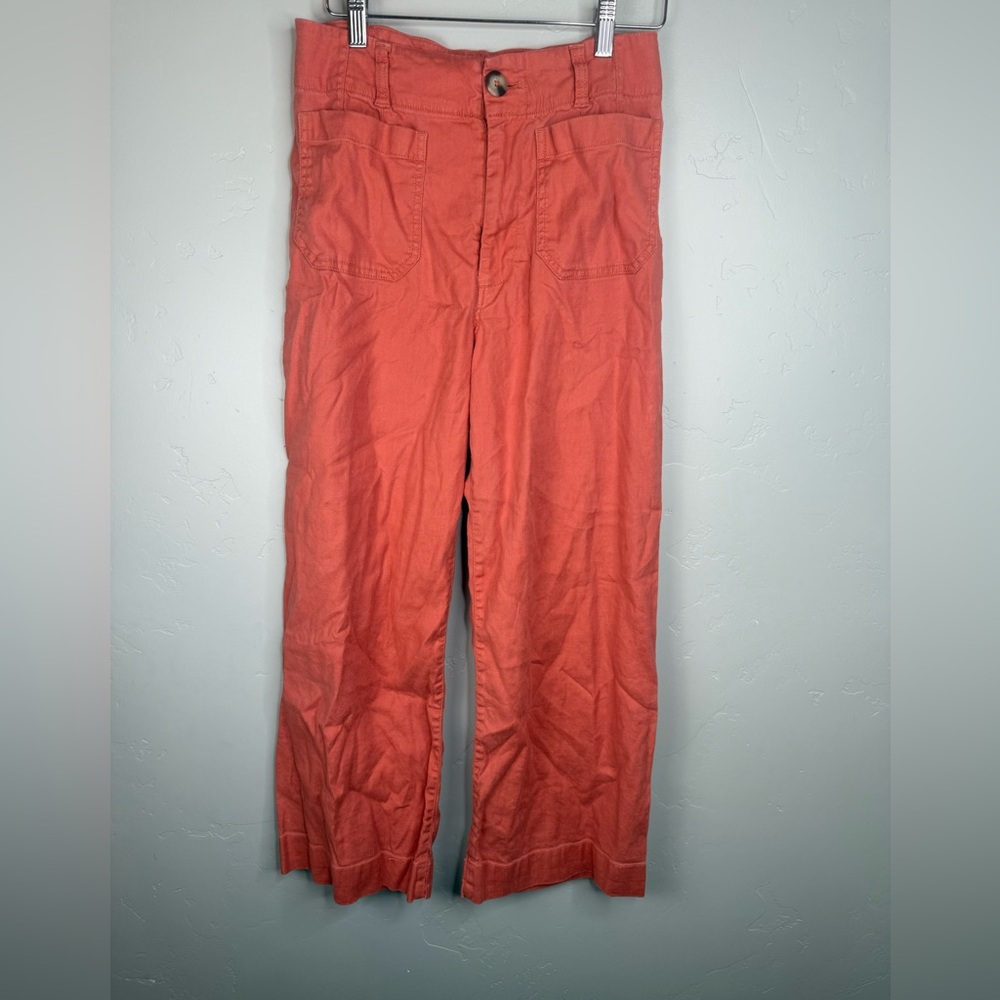 Maeve High-Rise Cropped Wide-Leg Pants in Terracotta Rust - Picture 2 of 11